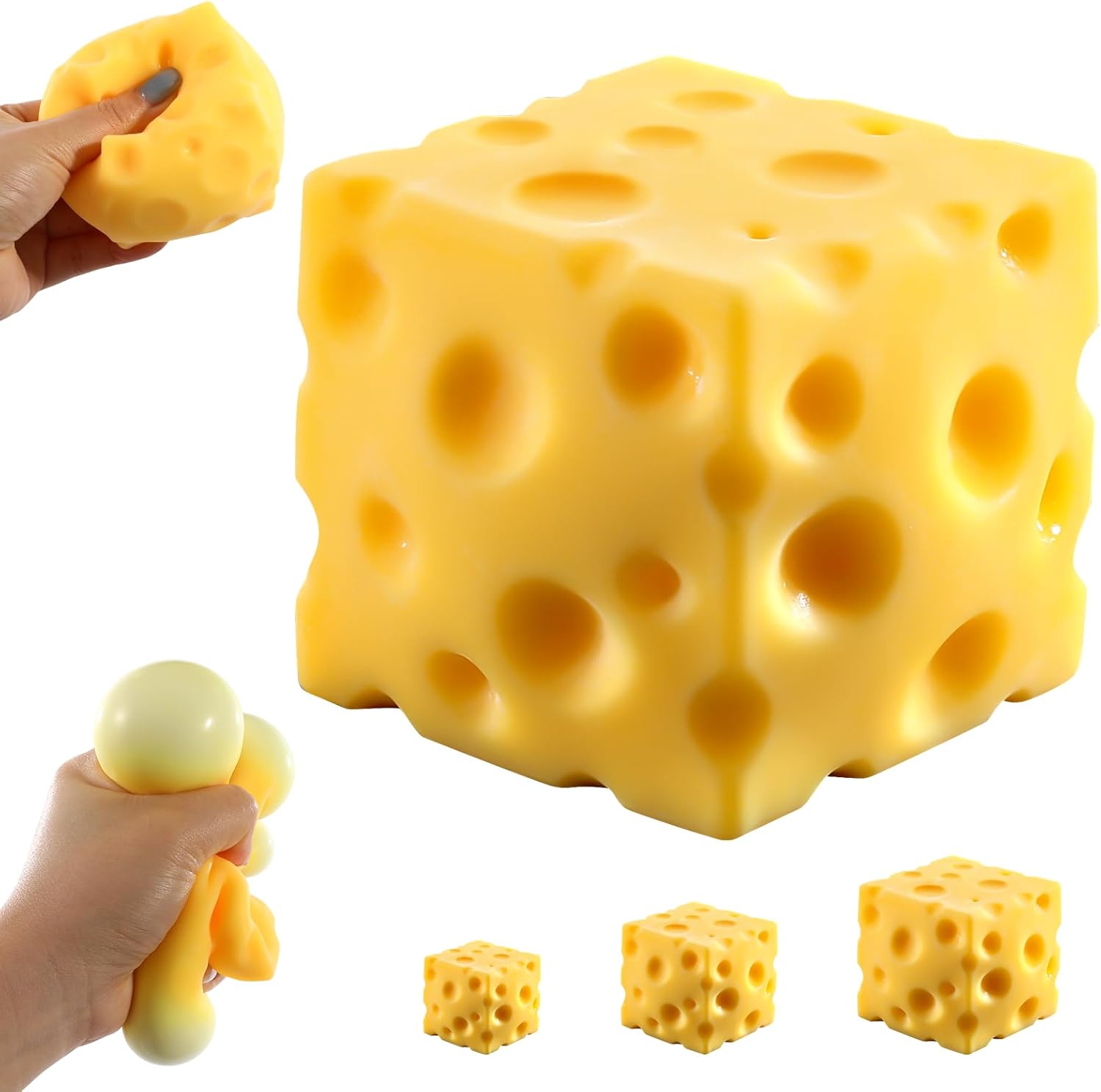 Cheese Squishy (6cm),Cheese Block Squeeze Toy,Squishies Stress Relief Fidget Toys,Stocking Stuffer Novelty Birthday Gifts for Kids Teens Boys Girls (2.4 inch) - Image 1