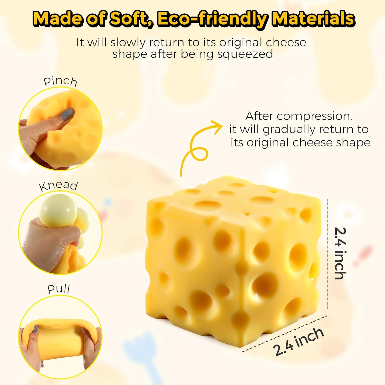Cheese Squishy (6cm),Cheese Block Squeeze Toy,Squishies Stress Relief Fidget Toys,Stocking Stuffer Novelty Birthday Gifts for Kids Teens Boys Girls (2.4 inch) - Image 2