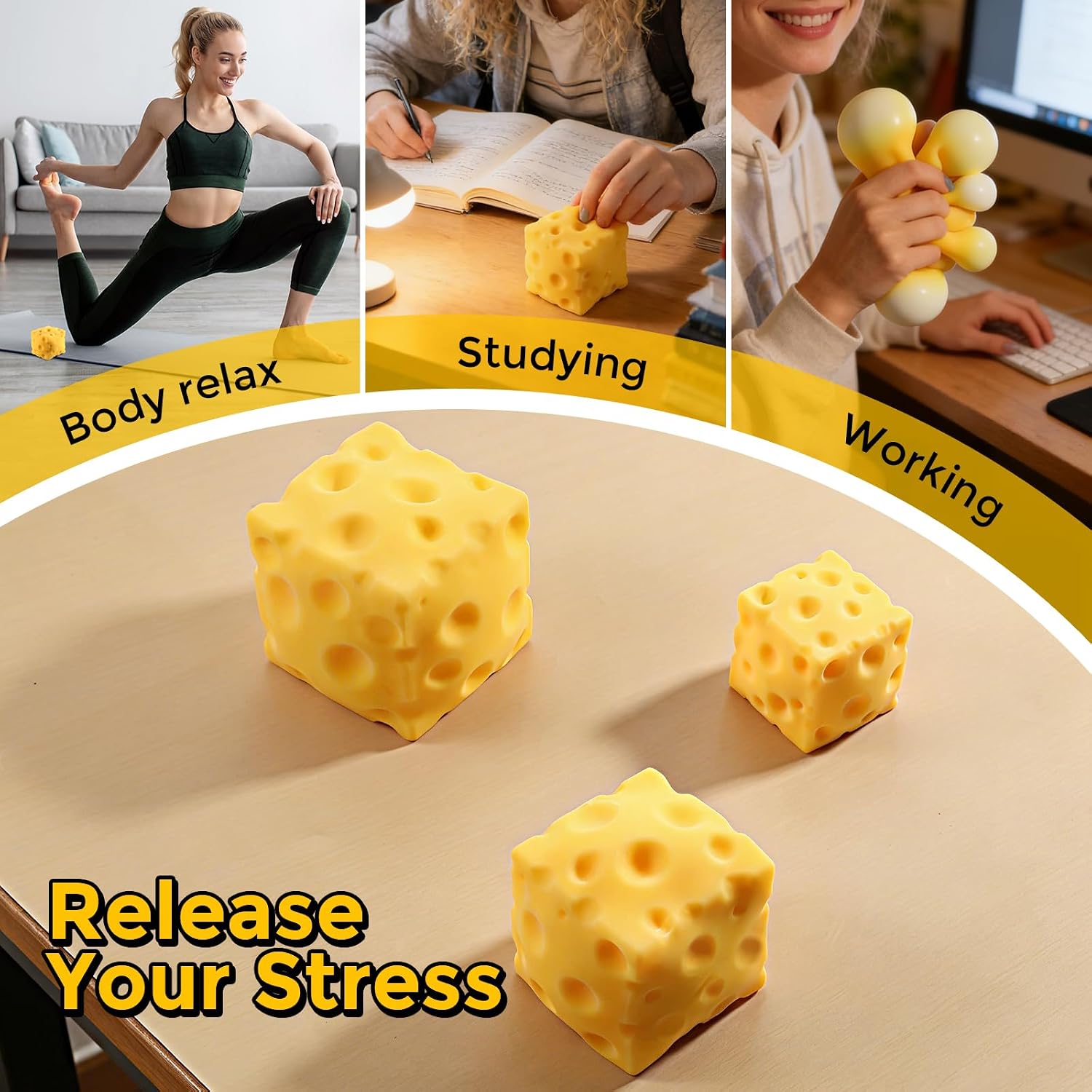 Cheese Squishy (6cm),Cheese Block Squeeze Toy,Squishies Stress Relief Fidget Toys,Stocking Stuffer Novelty Birthday Gifts for Kids Teens Boys Girls (2.4 inch) - Image 5