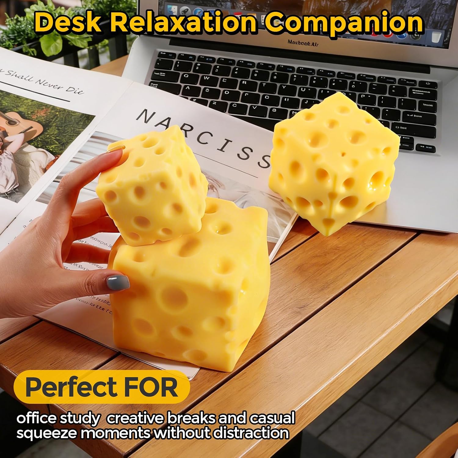 Cheese Squishy (6cm),Cheese Block Squeeze Toy,Squishies Stress Relief Fidget Toys,Stocking Stuffer Novelty Birthday Gifts for Kids Teens Boys Girls (2.4 inch) - Image 3